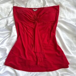 Charlotte Russe Red Tube Top Twist Front Ruffle Strapless Y2K Sweetheart Blouse